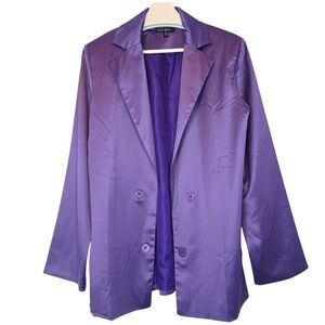 BLUE BLUSH Purple Block Him Satin Blazer Women's Medium Club Wear Edgy Jacket